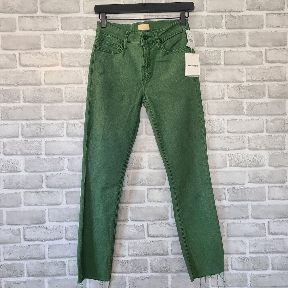 MOTHER Rascal Ankle Snippet Army Green Jeans Raw Hem Casual NEW 25 Layer Fall